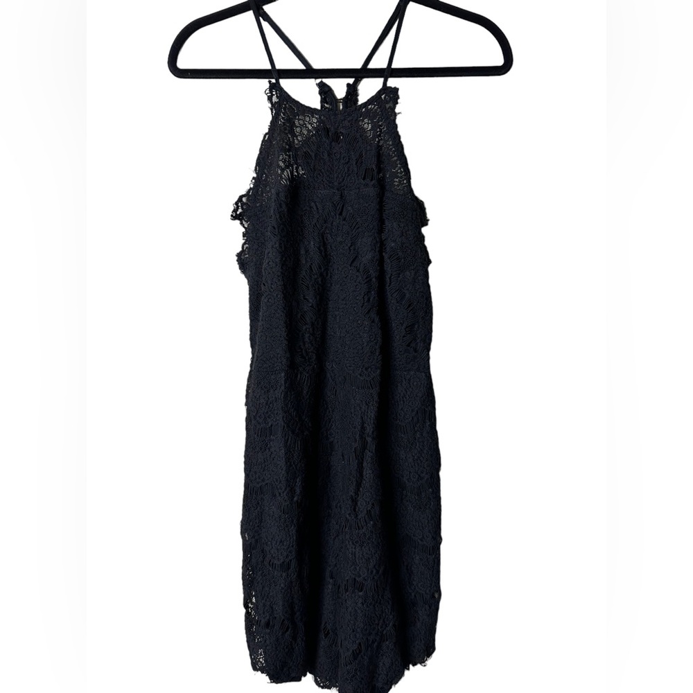 Free People Intimates Black Lace Button Back Mini Dress Size Large